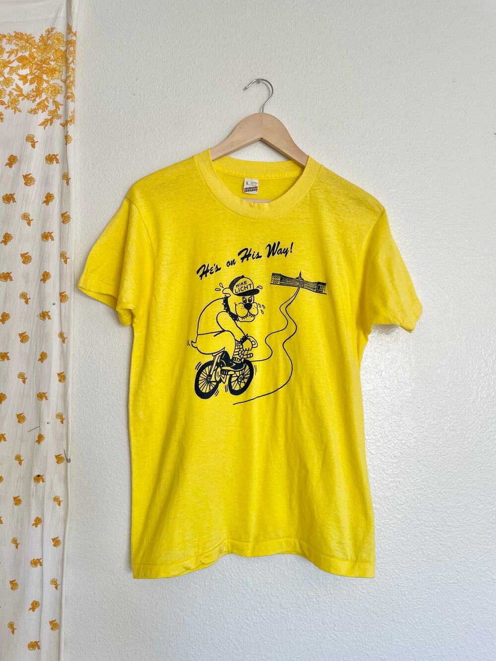 Vintage 80s Mike Licht Denver Political Campaign T Shirt Yellow USA Made L
